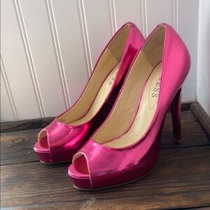 Guess Hot Pink Mettalic Peep-Toe Pumps